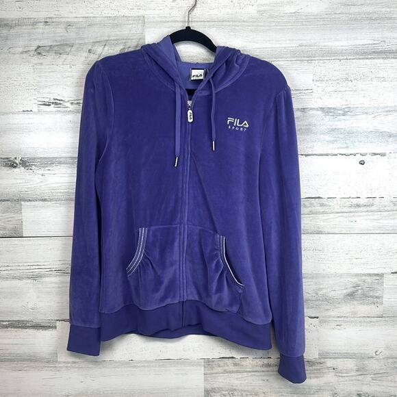 Fila Sport Soft Velour Velvet Full Zip Hoodie Women’s Size Large - Picture 1 of 7